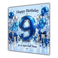 Son 9th Birthday Card Blue Silver Balloons Stars