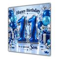 Son 11th Birthday Card Blue Silver Balloons Stars