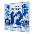 Son 12th Birthday Card Blue Silver Balloons Stars