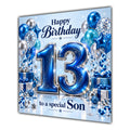 Son 13th Birthday Card Blue Silver Balloons Stars