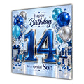 Son 14th Birthday Card Blue Silver Balloons Stars