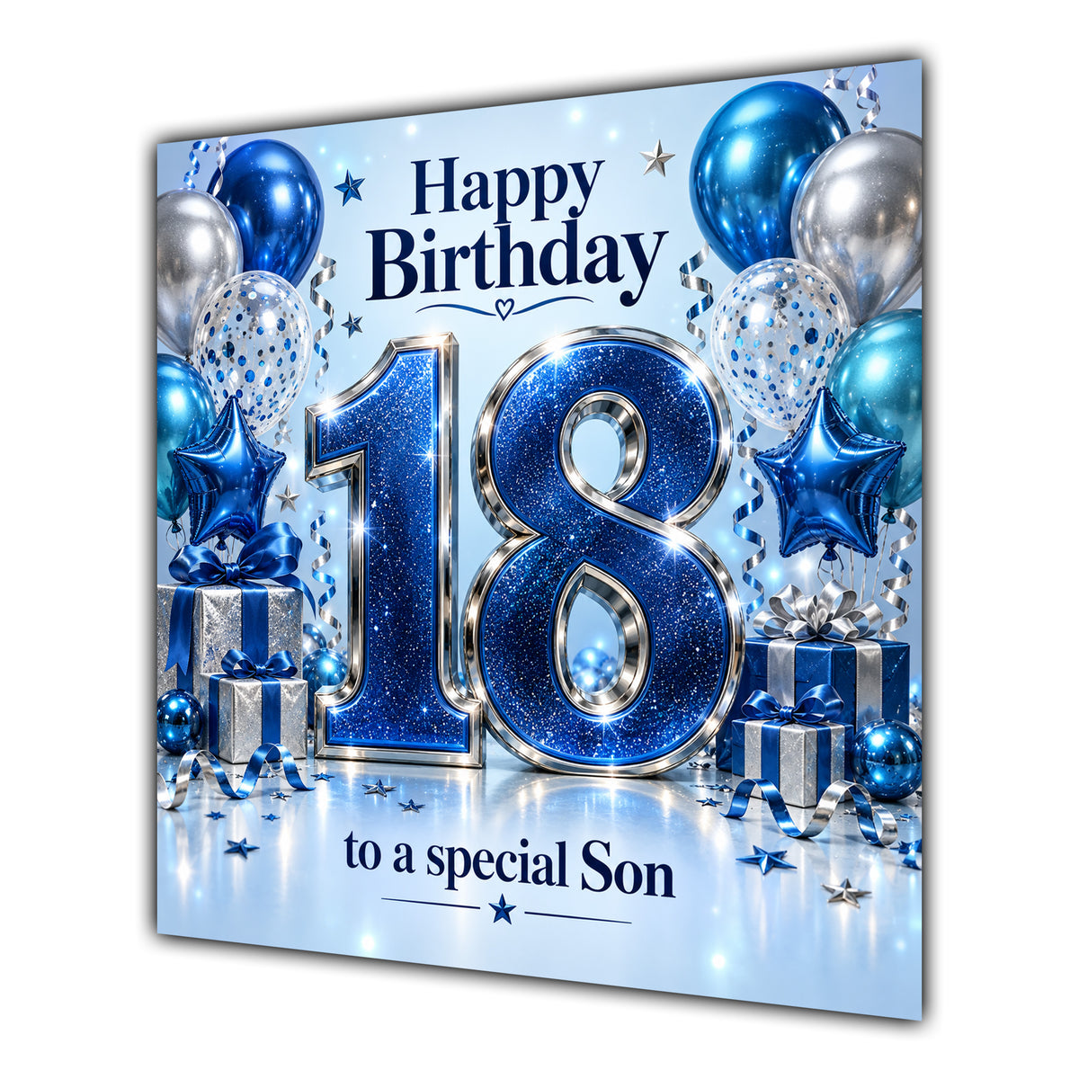 Son 18th Birthday Card Blue Silver Balloons Stars
