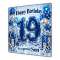 Son 19th Birthday Card Blue Silver Balloons Stars