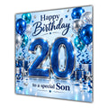 Son 20th Birthday Card Blue Silver Balloons Stars
