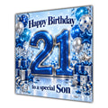 Son 21st Birthday Card Blue Silver Balloons Stars
