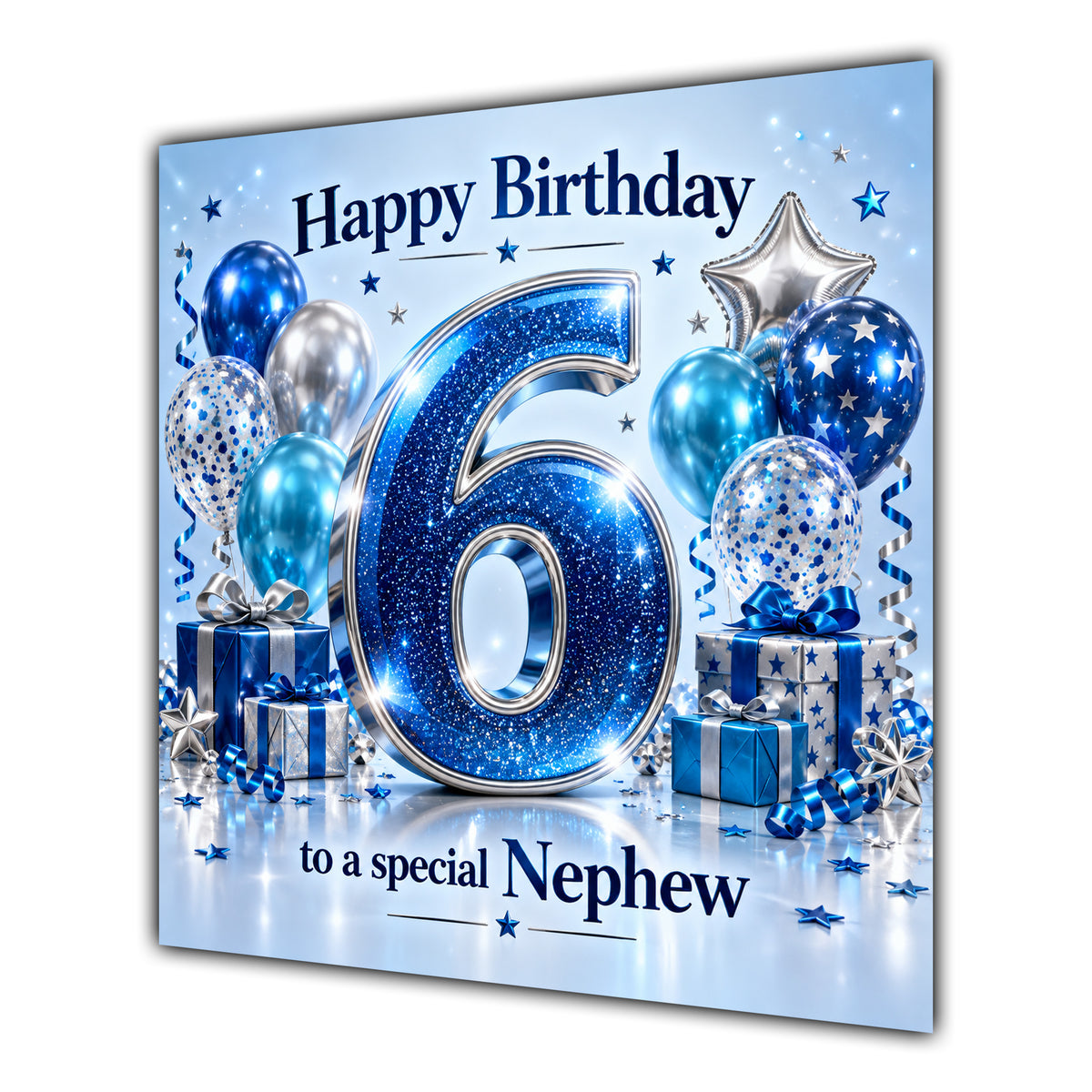 Nephew 6th Birthday Card Blue Silver Balloons Stars