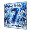 Nephew 7th Birthday Card Blue Silver Balloons Stars