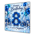 Nephew 8th Birthday Card Blue Silver Balloons Stars