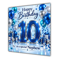 Nephew 10th Birthday Card Blue Silver Balloons Stars