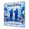 Nephew 11th Birthday Card Blue Silver Balloons Stars