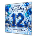 Nephew 12th Birthday Card Blue Silver Balloons Stars