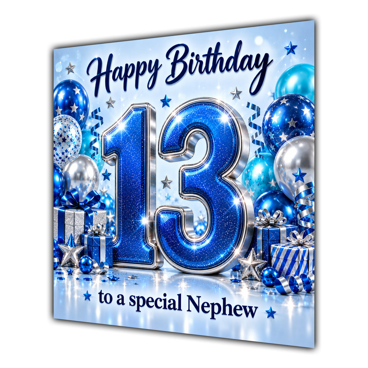 Nephew 13th Birthday Card Blue Silver Balloons Stars