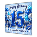 Nephew 15th Birthday Card Blue Silver Balloons Stars