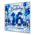 Nephew 16th Birthday Card Blue Silver Balloons Stars