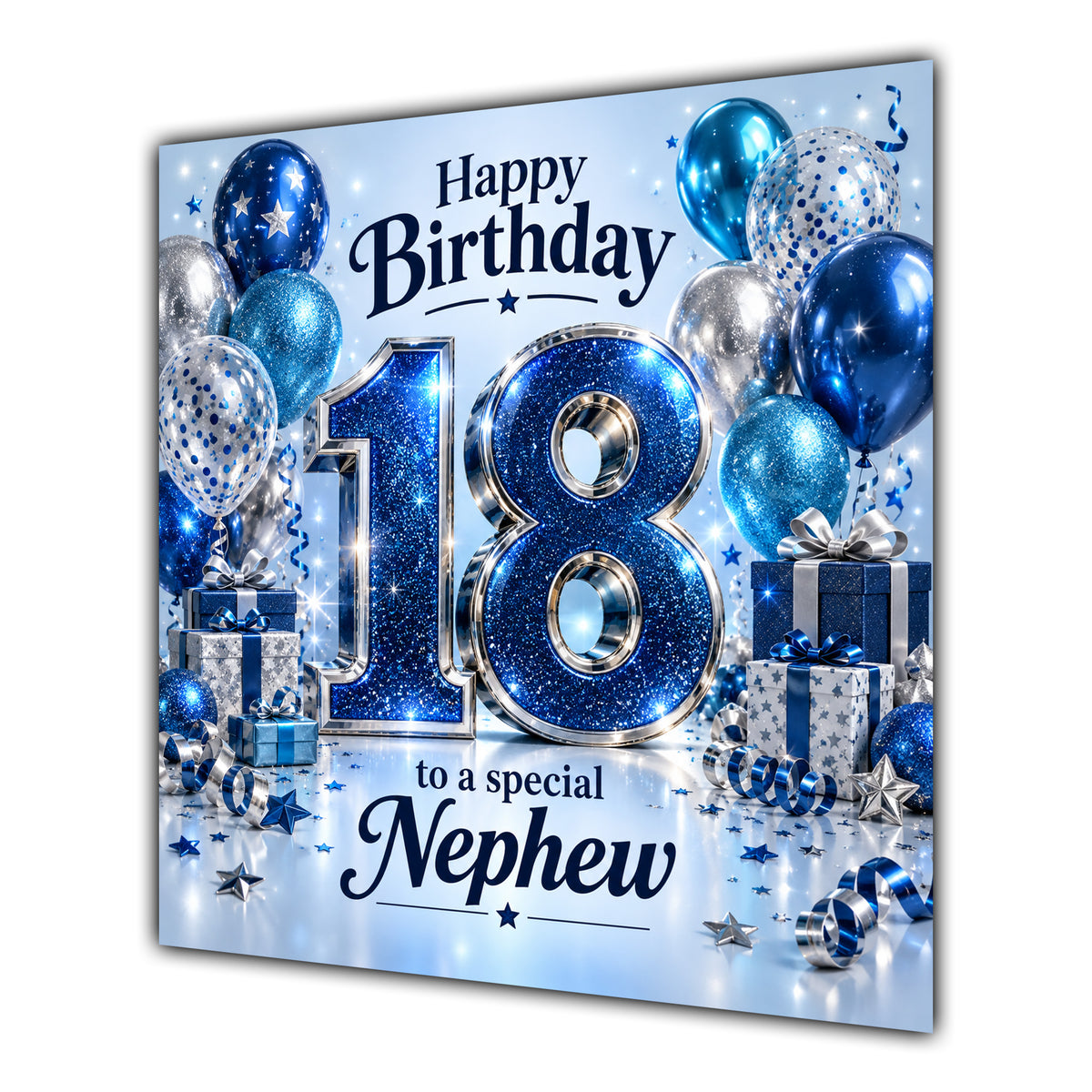 Nephew 18th Birthday Card Blue Silver Balloons Stars