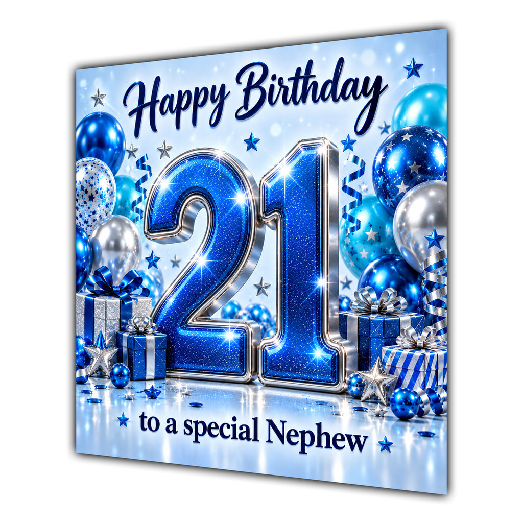 Nephew 21st Birthday Card Blue Silver Balloons Stars