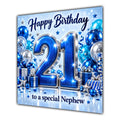 Nephew 21st Birthday Card Blue Silver Balloons Stars