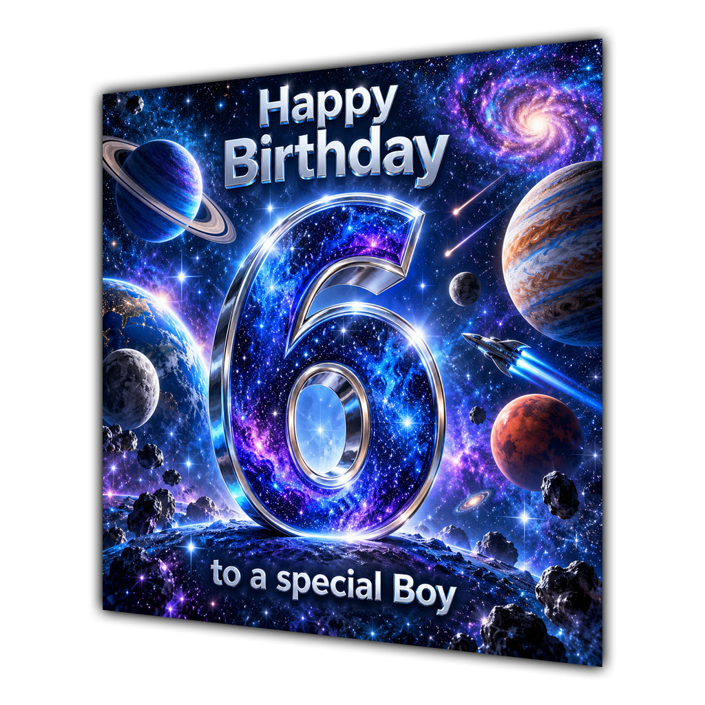 Boy 6th Birthday Card Space Galaxy Planets Stars