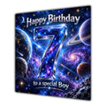 Boy 7th Birthday Card Space Galaxy Planets Stars