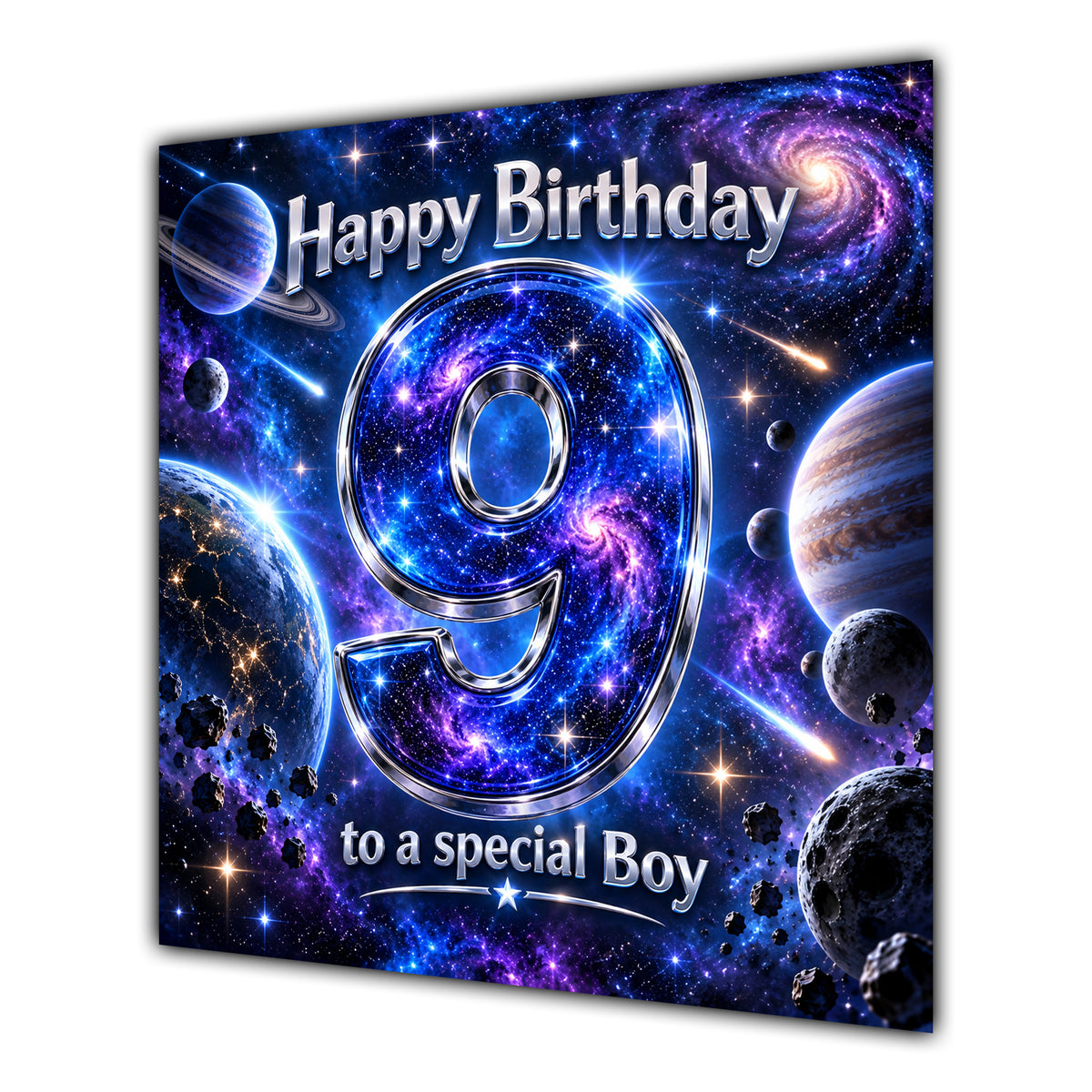 Boy 9th Birthday Card Space Galaxy Planets Stars