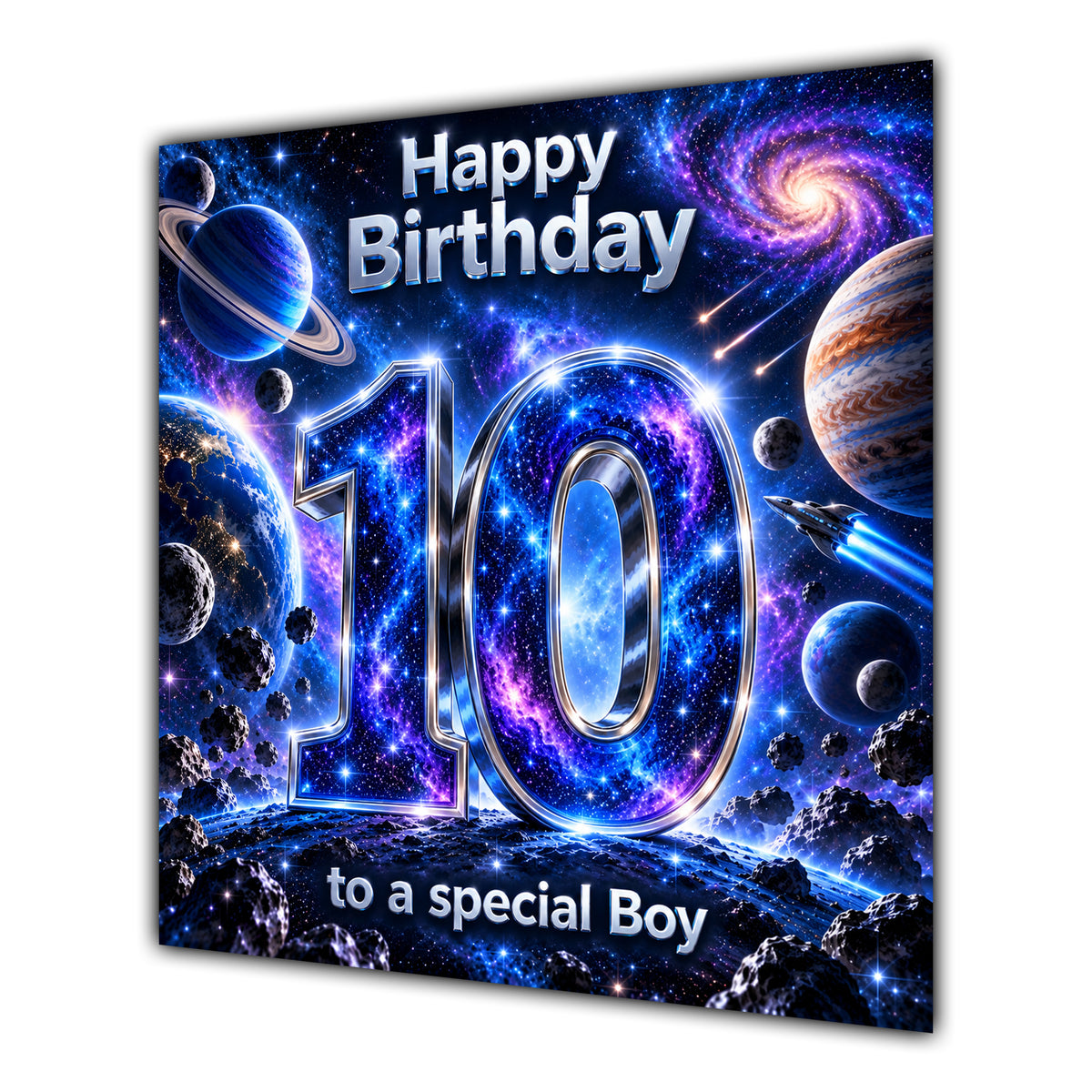 Boy 10th Birthday Card Space Galaxy Planets Stars