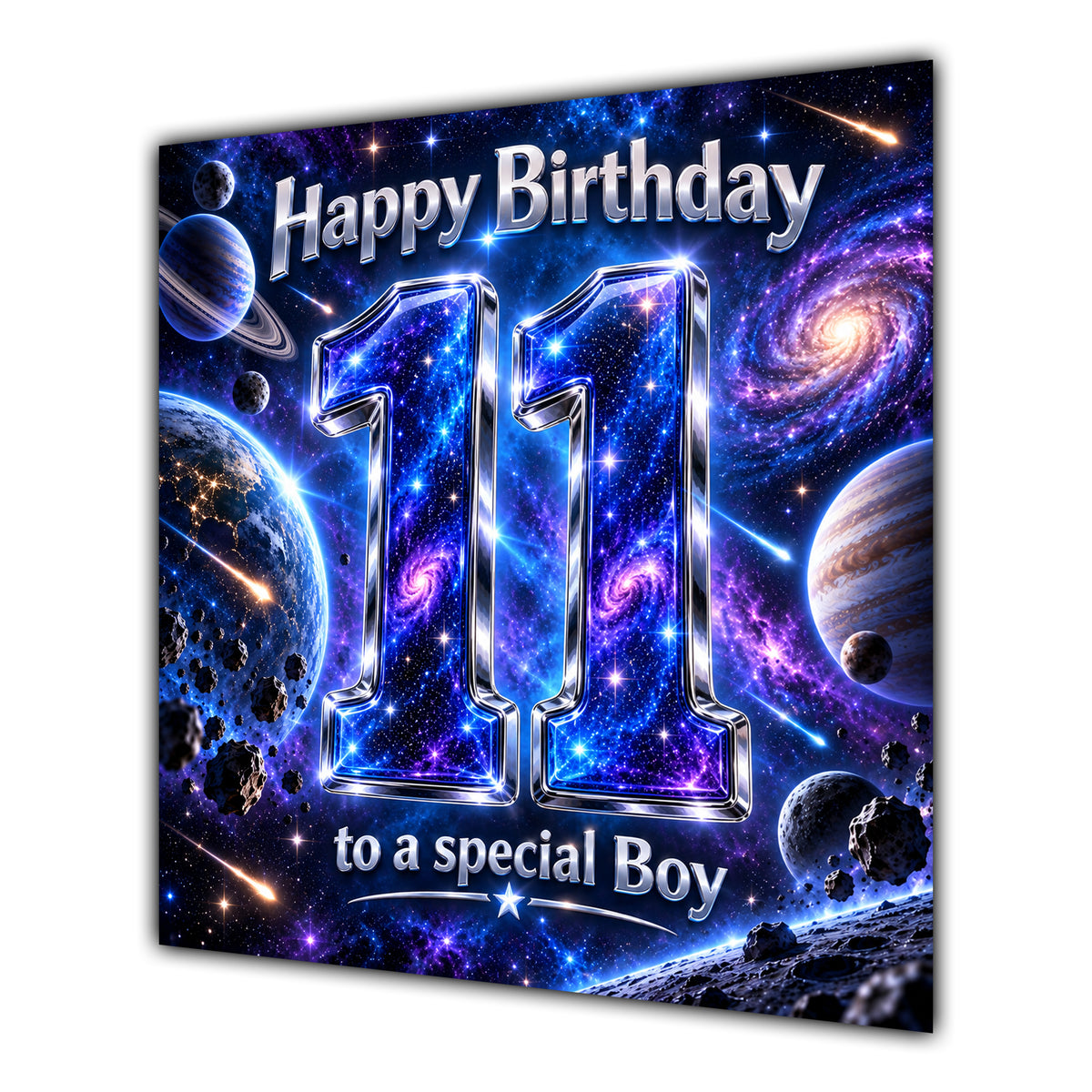Boy 11th Birthday Card Space Galaxy Planets Stars
