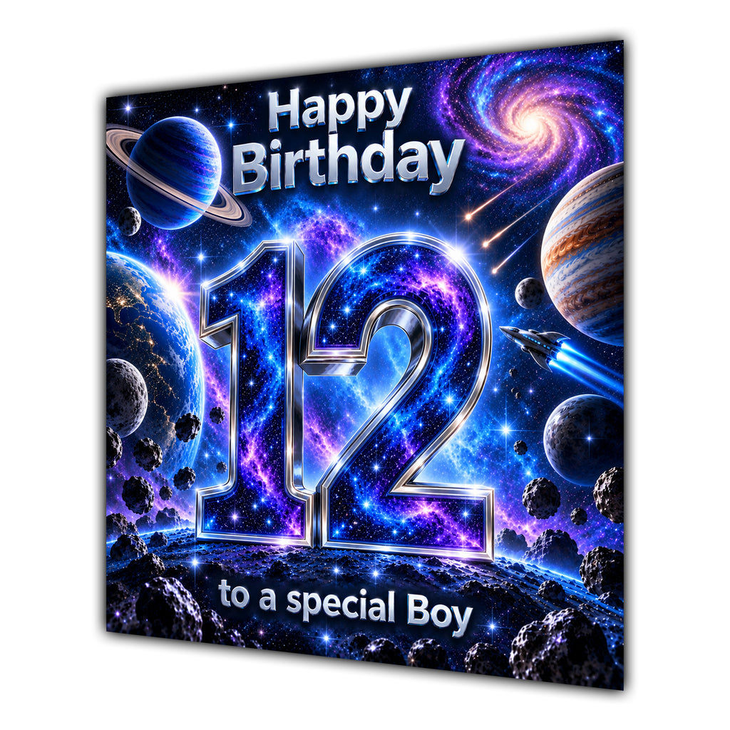 Boy 12th Birthday Card Space Galaxy Planets Stars