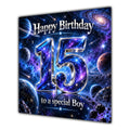 Boy 15th Birthday Card Space Galaxy Planets Stars