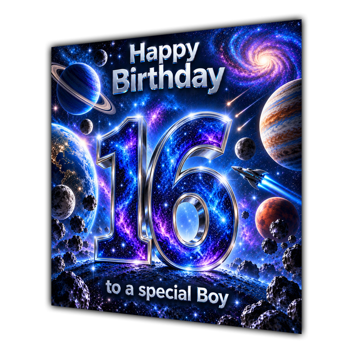 Boy 16th Birthday Card Space Galaxy Planets Stars