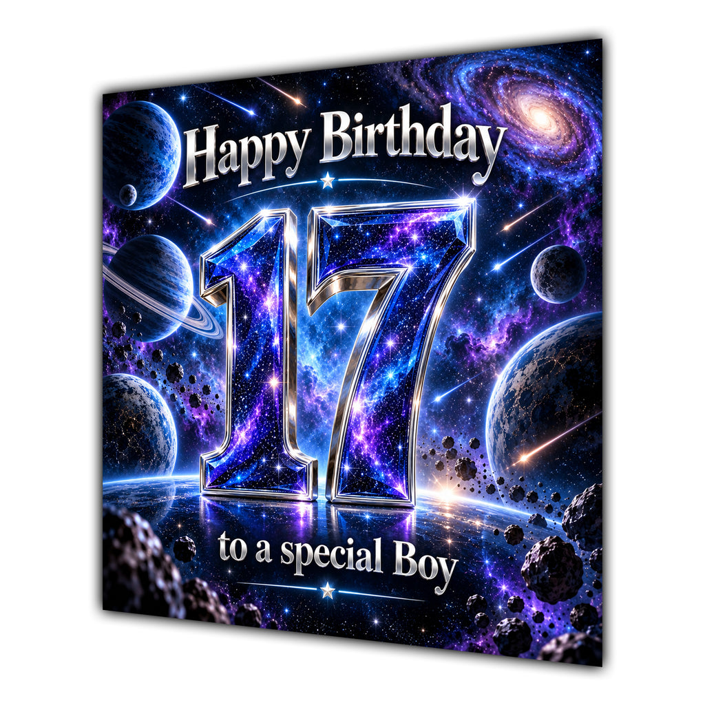 Boy 17th Birthday Card Space Galaxy Planets Stars