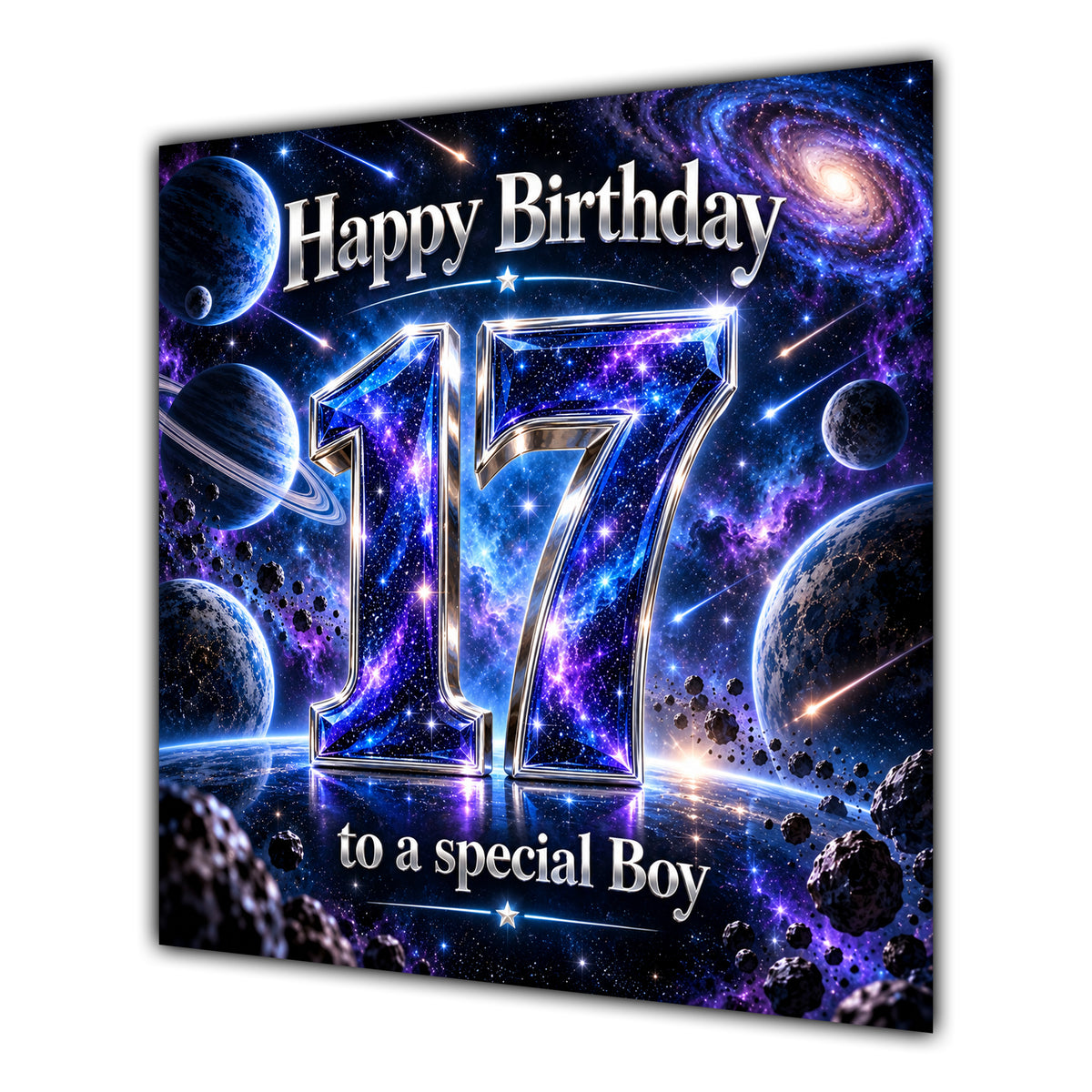 Boy 17th Birthday Card Space Galaxy Planets Stars