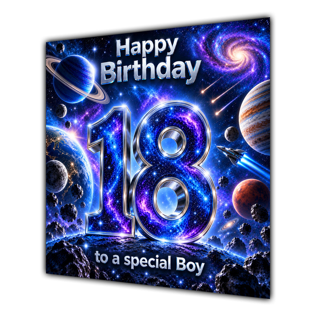 Boy 18th Birthday Card Space Galaxy Planets Stars