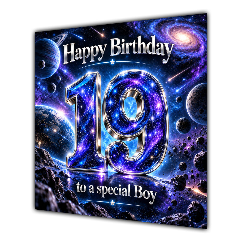 Boy 19th Birthday Card Space Galaxy Planets Stars