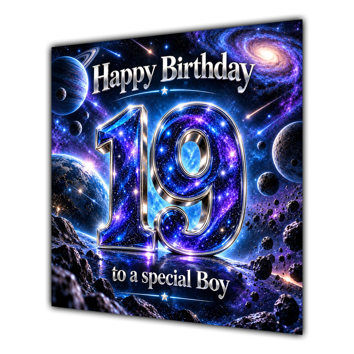 Boy 19th Birthday Card Space Galaxy Planets Stars
