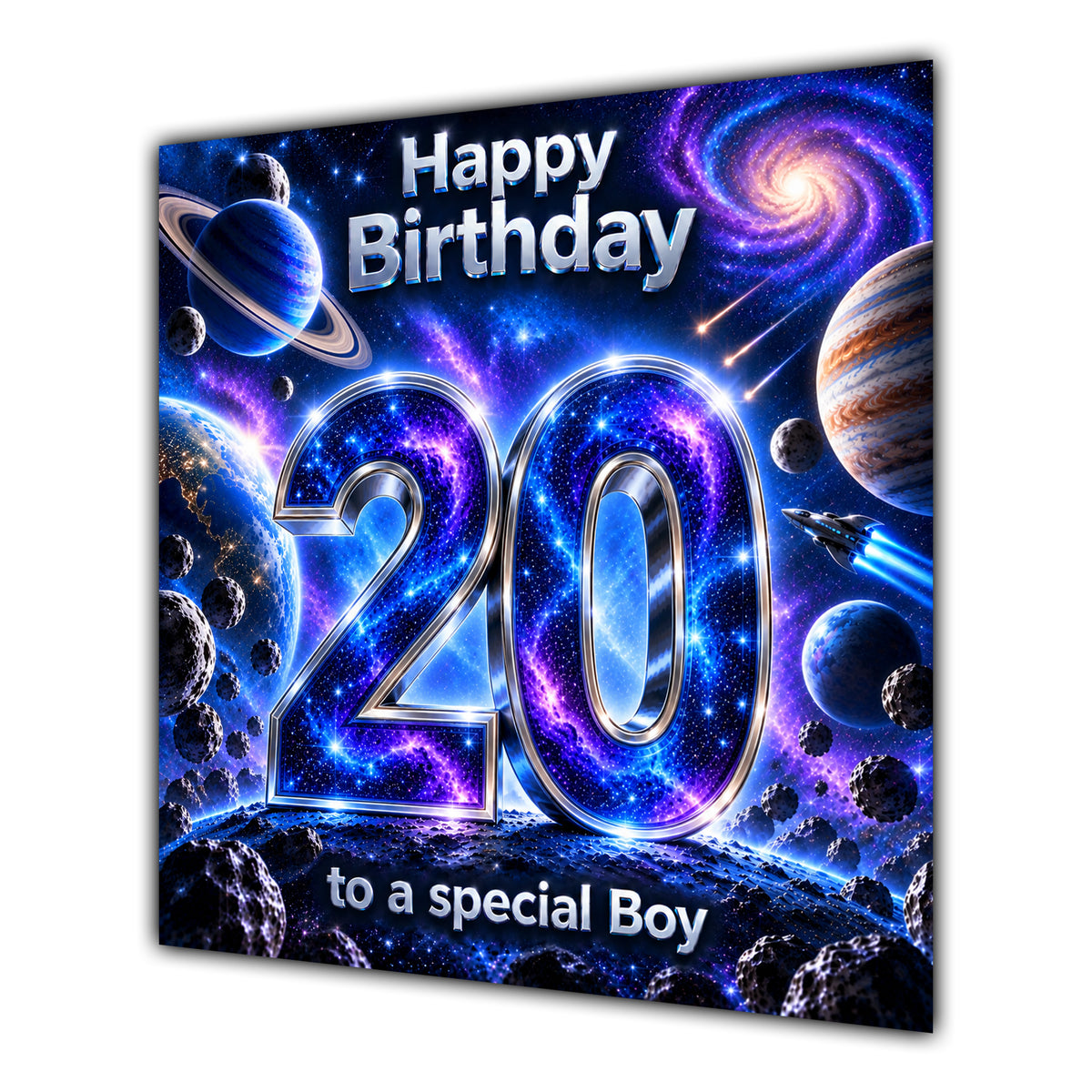 Boy 20th Birthday Card Space Galaxy Planets Stars