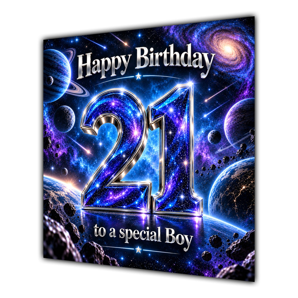 Boy 21st Birthday Card Space Galaxy Planets Stars