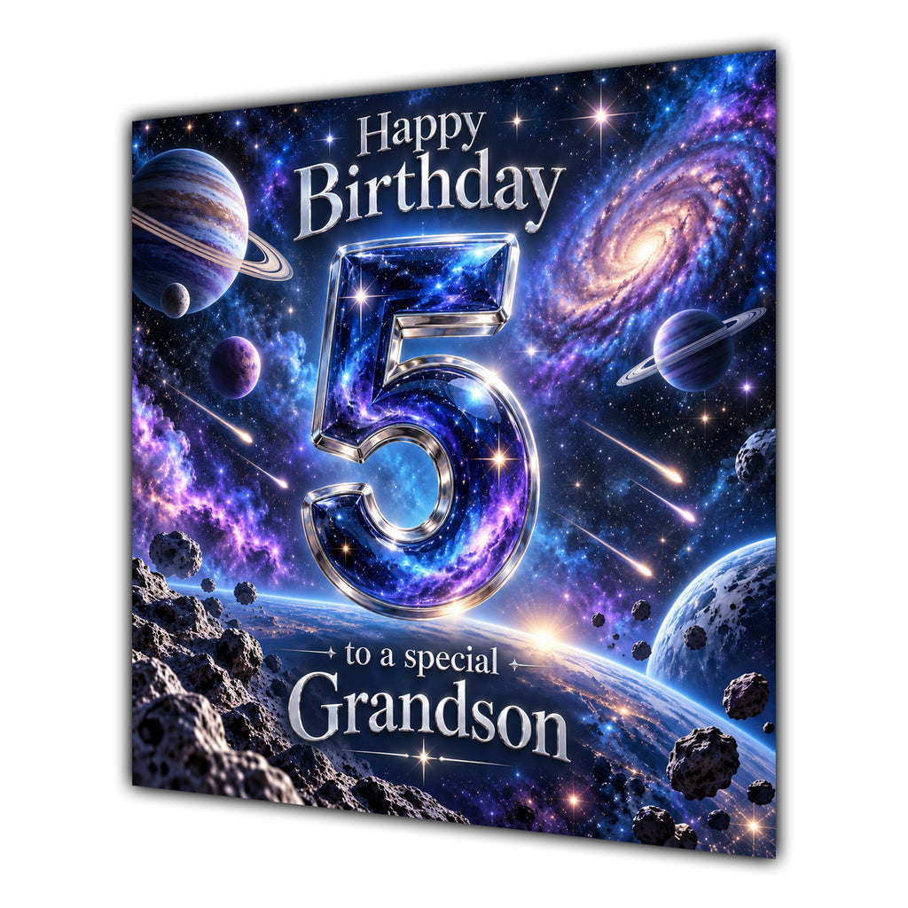 Grandson 5th Birthday Card Space Galaxy Planets Stars
