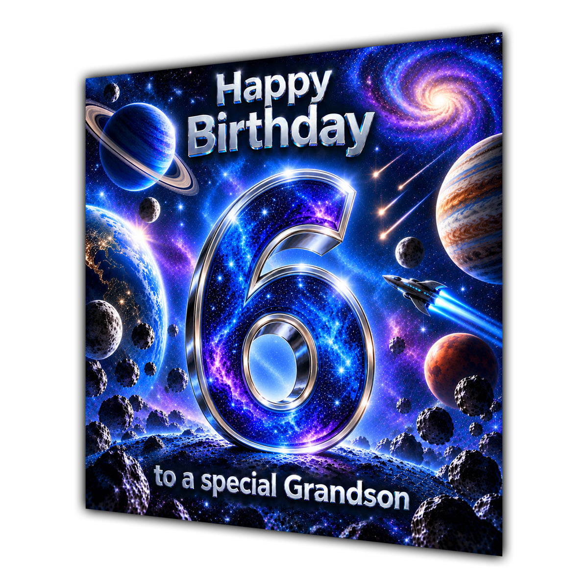Grandson 6th Birthday Card Space Galaxy Planets Stars