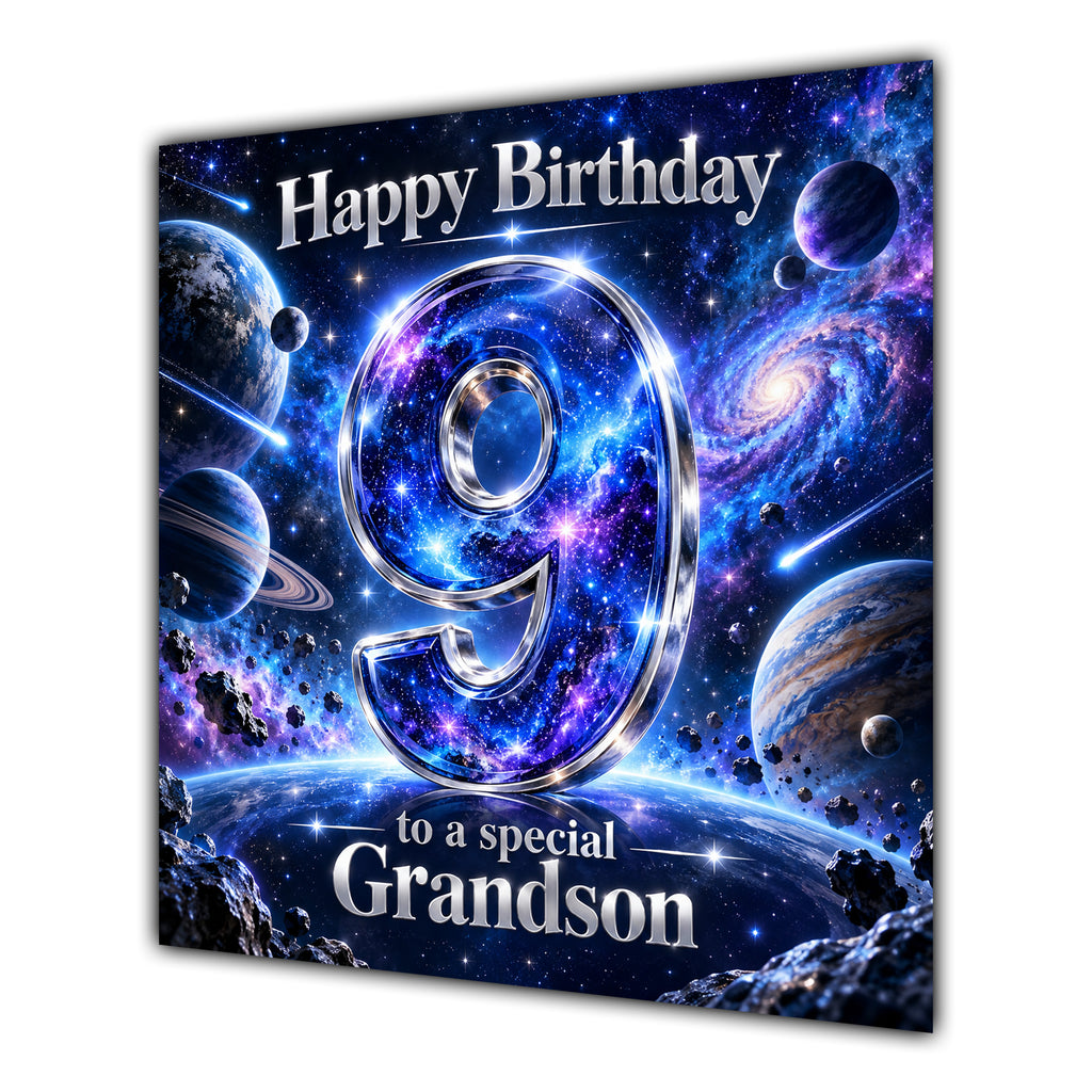 Grandson 9th Birthday Card Space Galaxy Planets Stars