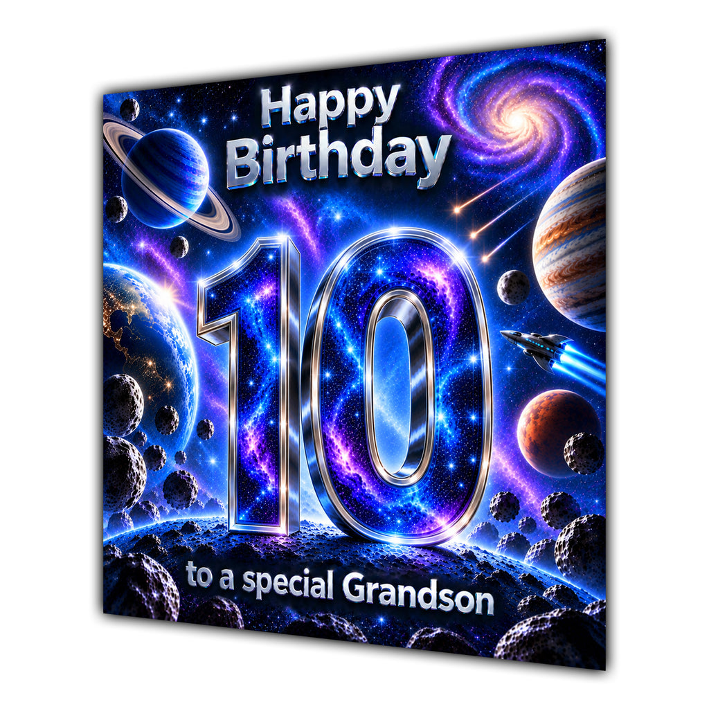 Grandson 10th Birthday Card Space Galaxy Planets Stars