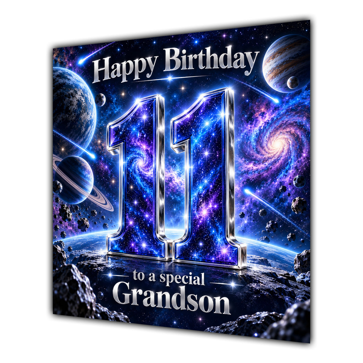 Grandson 11th Birthday Card Space Galaxy Planets Stars