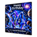 Grandson 14th Birthday Card Space Galaxy Planets Stars