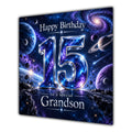 Grandson 15th Birthday Card Space Galaxy Planets Stars