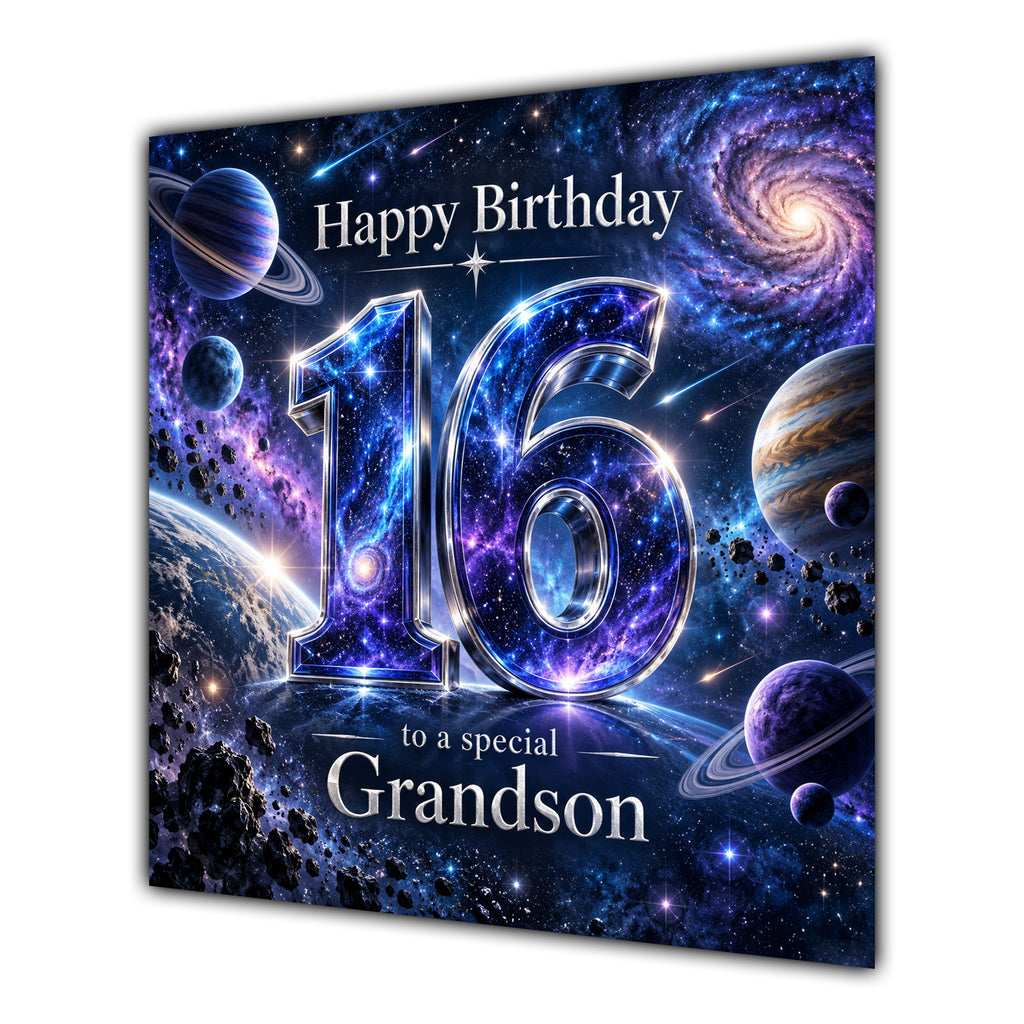 Grandson 16th Birthday Card Space Galaxy Planets Stars