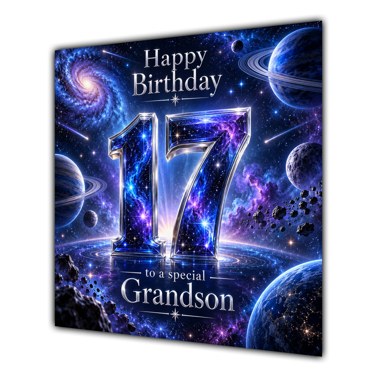 Grandson 17th Birthday Card Space Galaxy Planets Stars