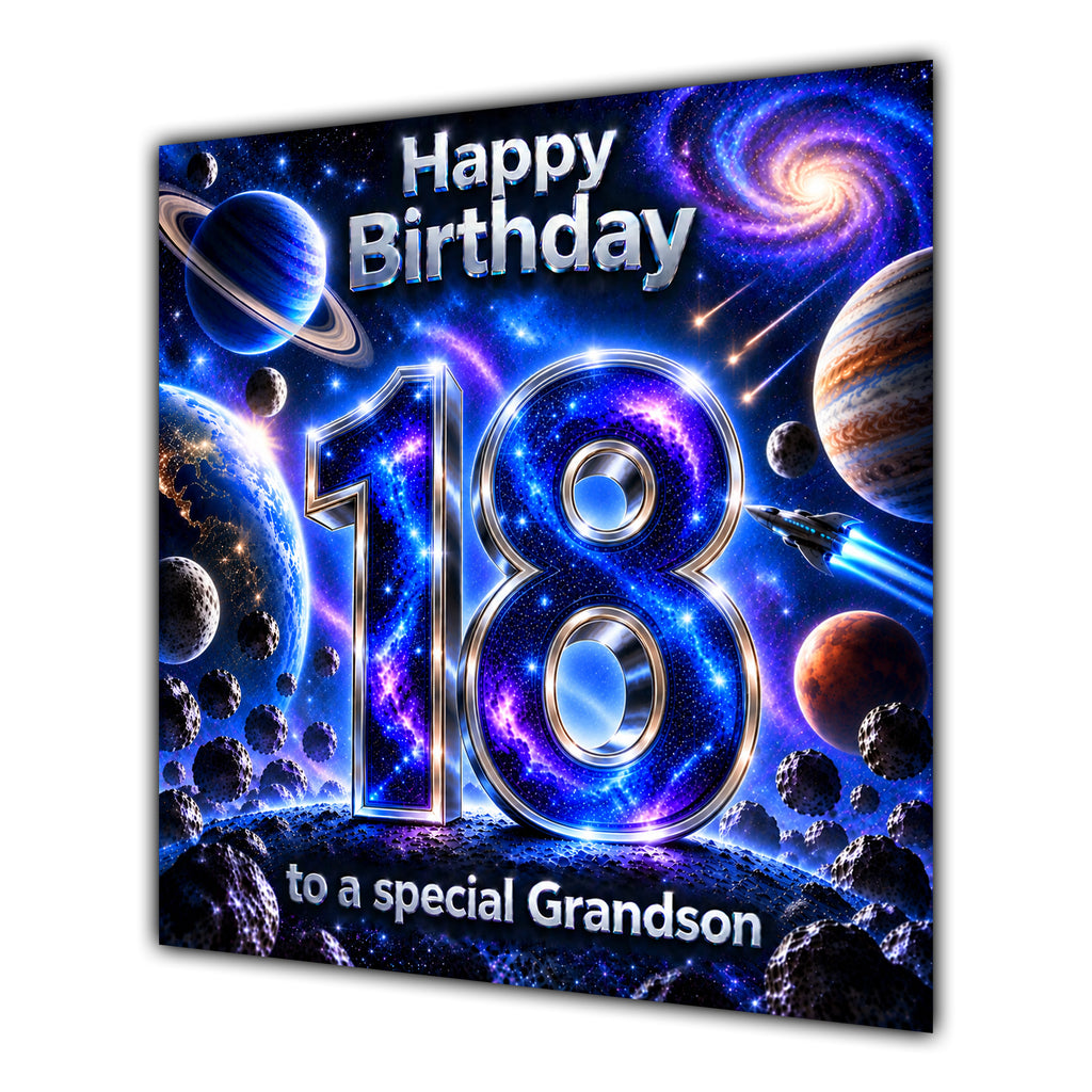Grandson 18th Birthday Card Space Galaxy Planets Stars