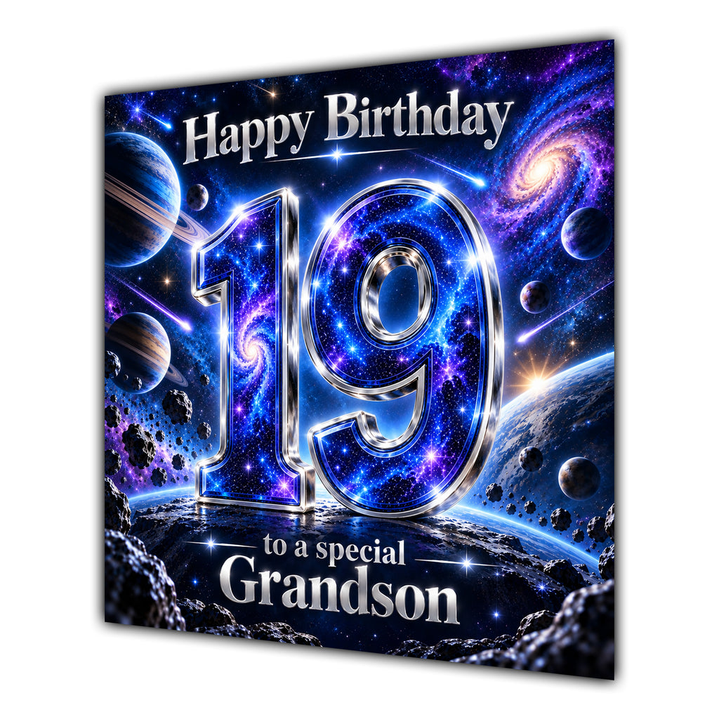 Grandson 19th Birthday Card Space Galaxy Planets Stars