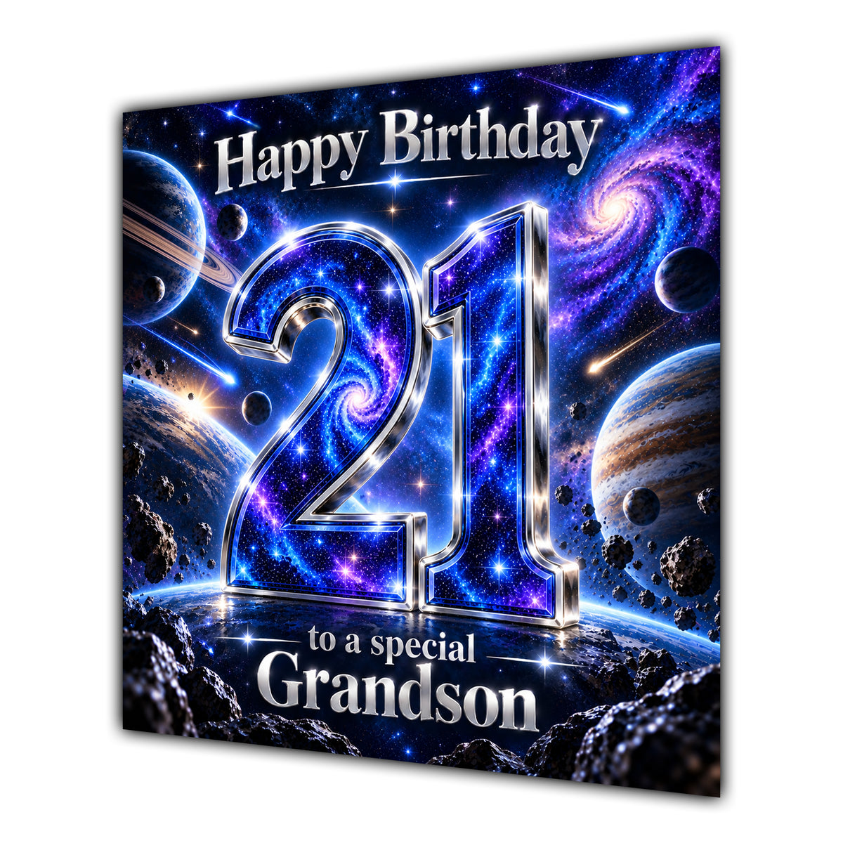 Grandson 21st Birthday Card Space Galaxy Planets Stars