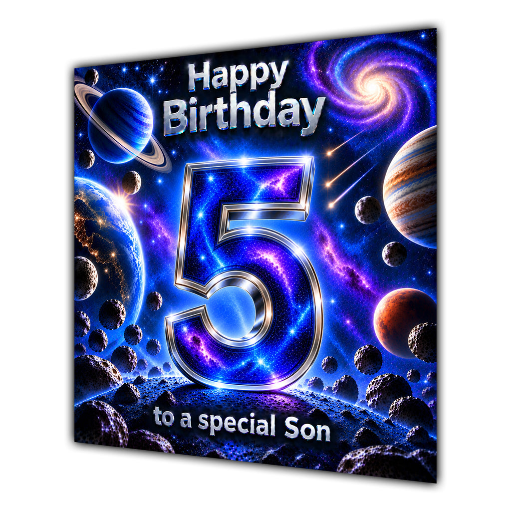 Son 5th Birthday Card Space Galaxy Planets Stars