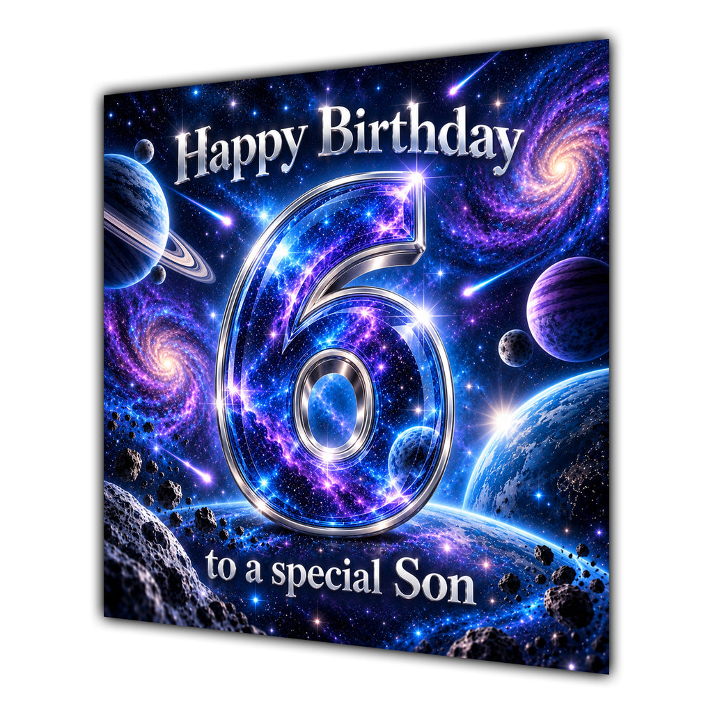 Son 6th Birthday Card Space Galaxy Planets Stars